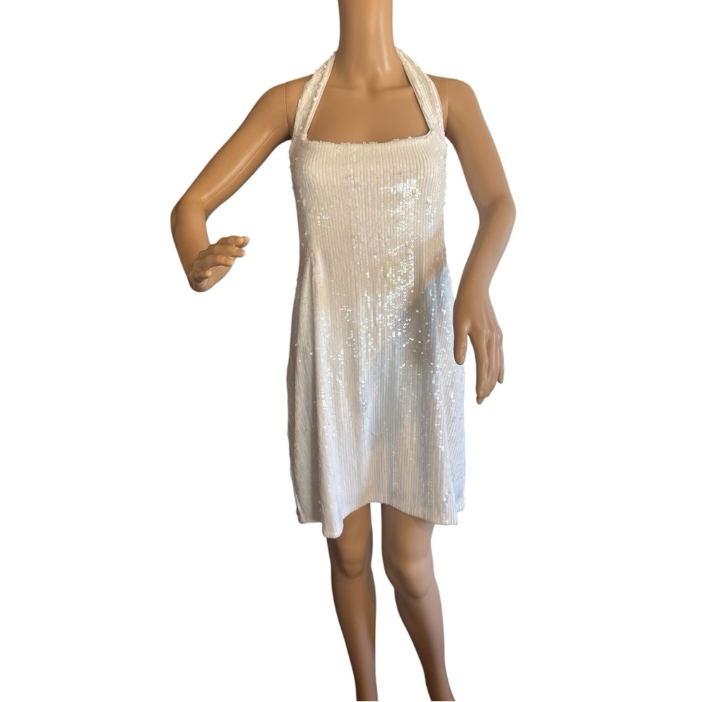 Show Me Your Mini Dress MuMu Womens Size XL White Samba White Sequin Halter - Picture 3 of 14